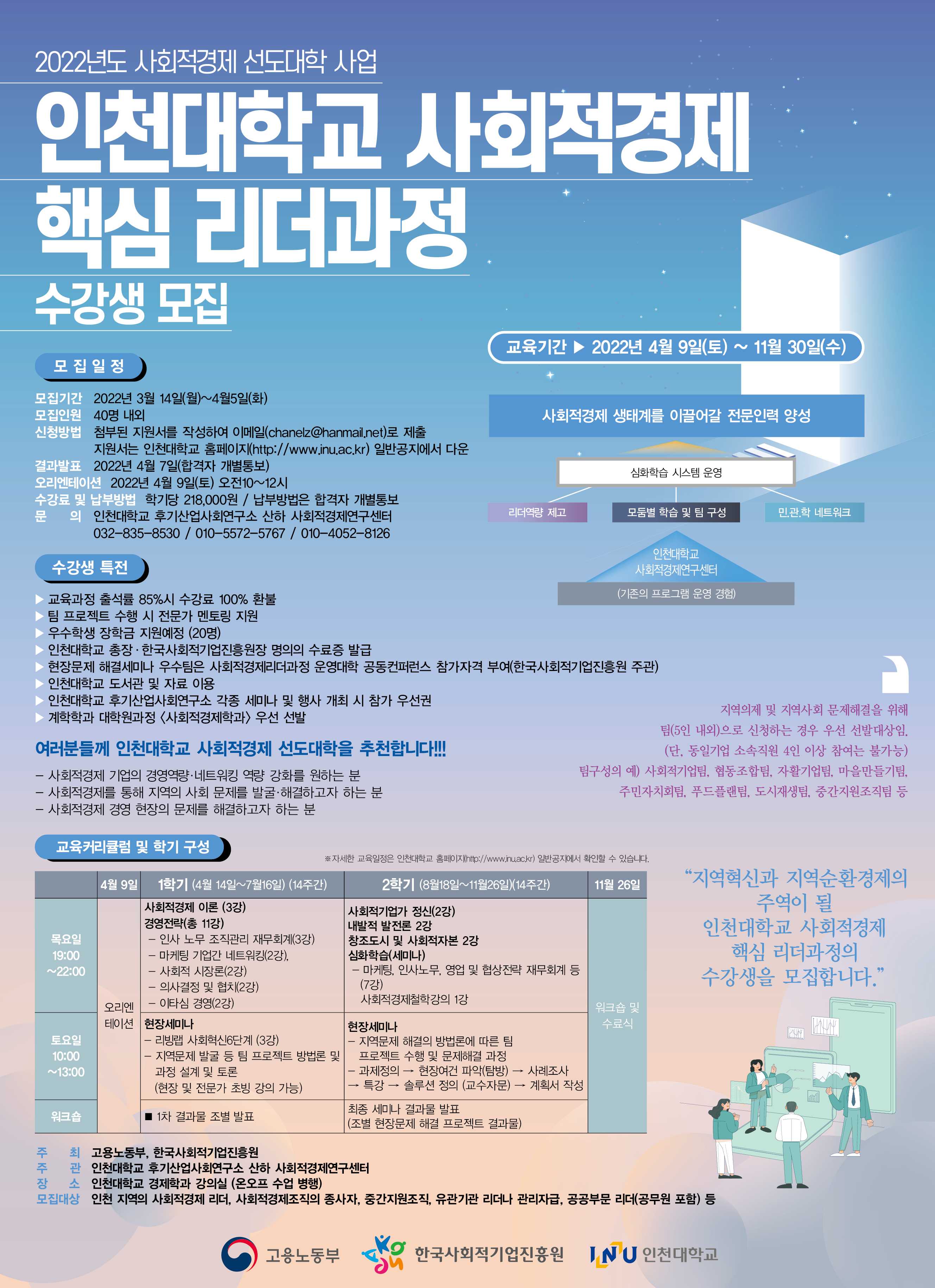 2022년 인천대학교 사회적경제 선도대학 수강생 모집 포스터