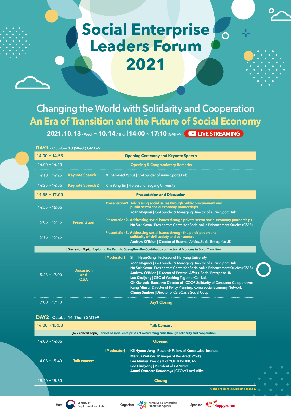 Social Enterprise Leaders Forum 2021 (Oct 13(Wed) - Oct 14(Thur), 2021)